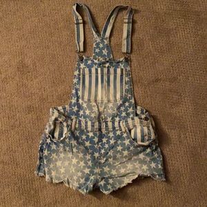 American flag overall shorts